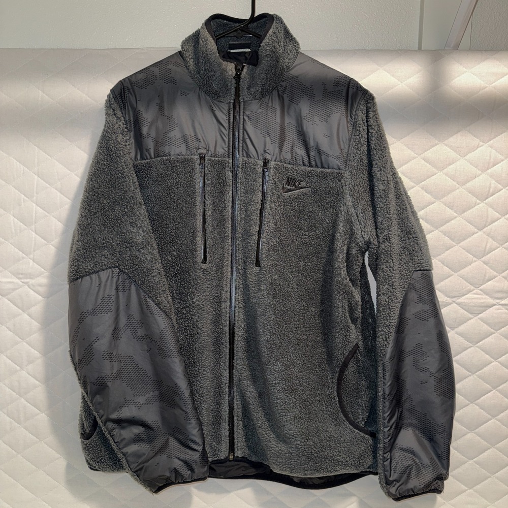 Nike Track & Field Sherpa Fleece Jacket Gray Full Zip Mens